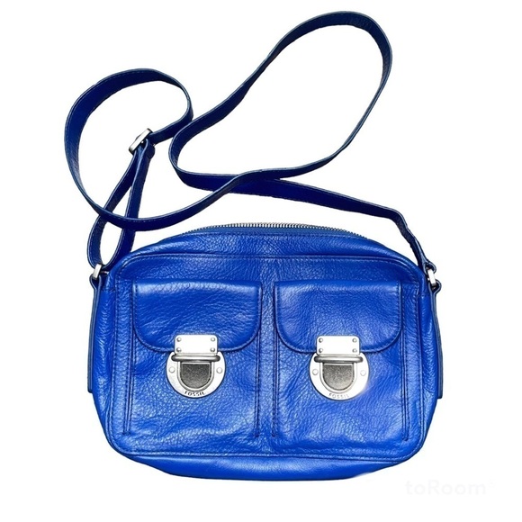 Fossil Handbags - FOSSIL Riley Crossbody Shoulder Bag Purse Vivid Blue Leather 2 Latch Pockets